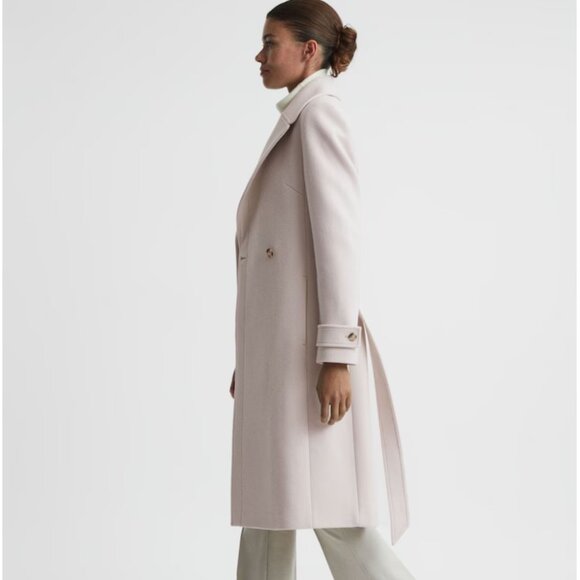 REISS Petite‎ Relaxed Wool Blend Mid Length Neutral Belted Coat Size 12 NWT - Picture 4 of 14